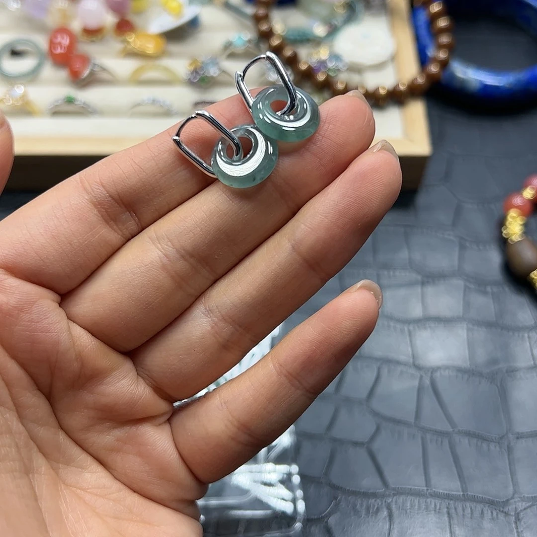 烟晶手链银S925镶嵌翡翠耳扣