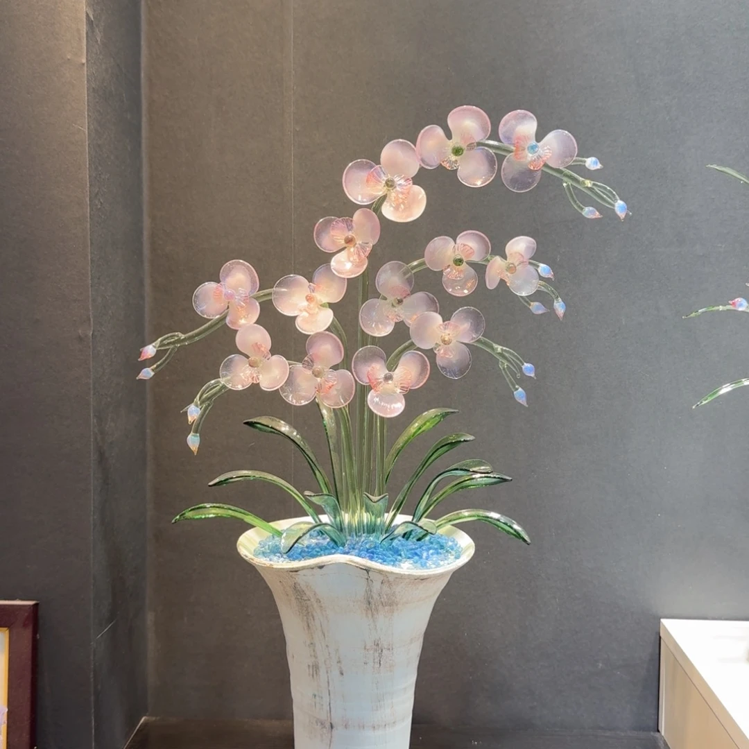 琉璃手工艺品蝴蝶兰粉06