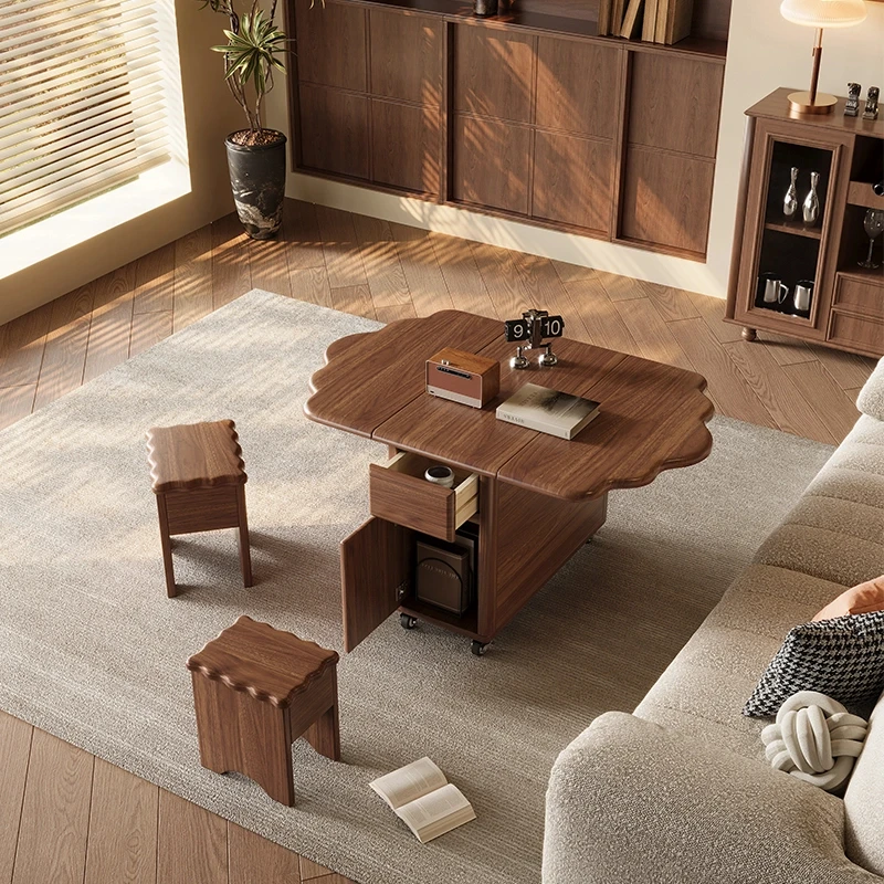 折叠茶几全实木餐桌两用客厅沙发边几角几柜多功能小推车移动茶台