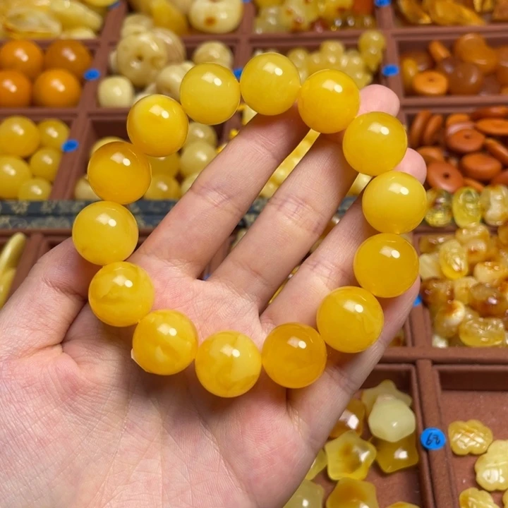手串蜜蜡未镶嵌焦皮料芬达圆珠手串（天然蜜蜡微花粉）