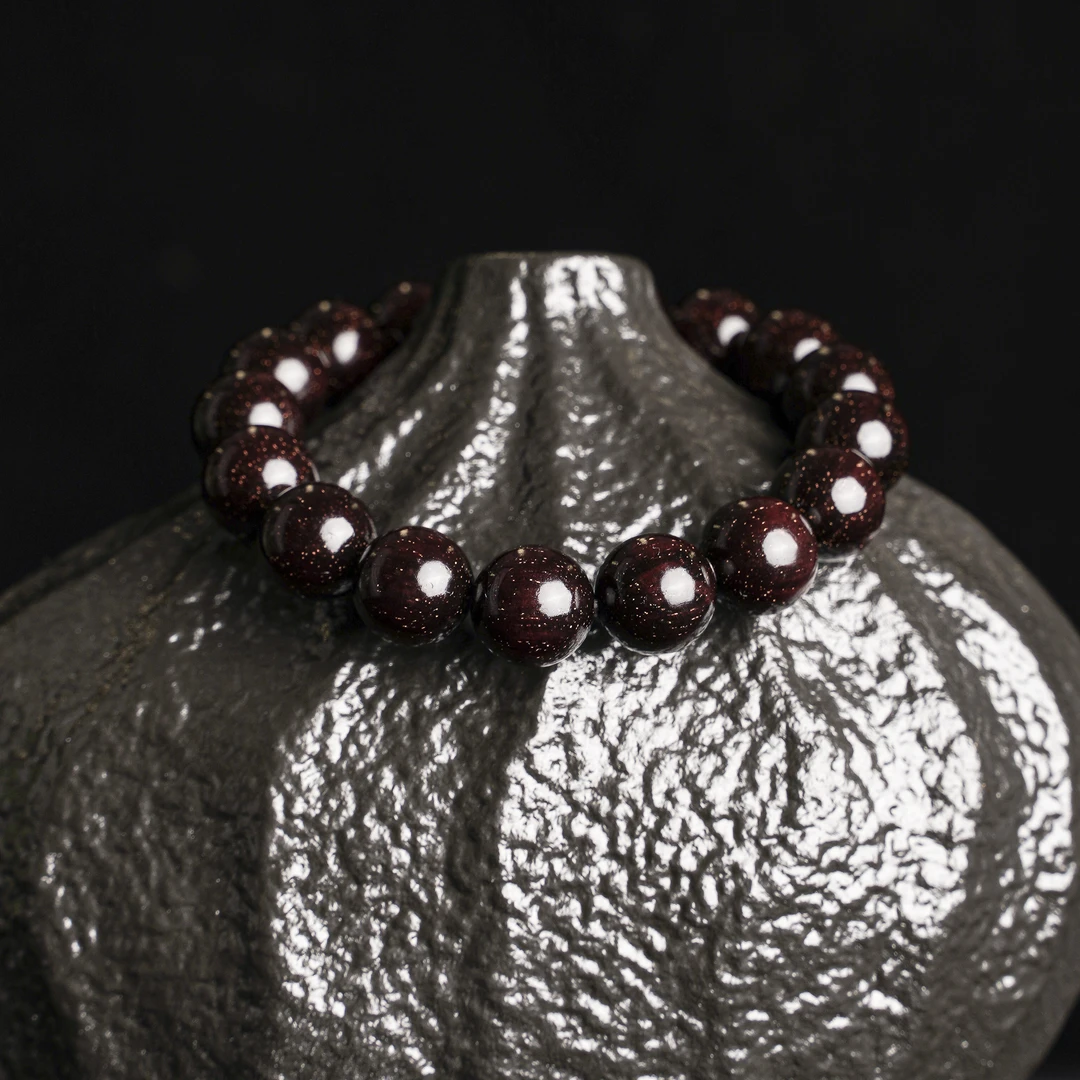 【臻藏款】1.2*17单圈爆金星天然野老料正宗印度小叶紫檀文玩手串