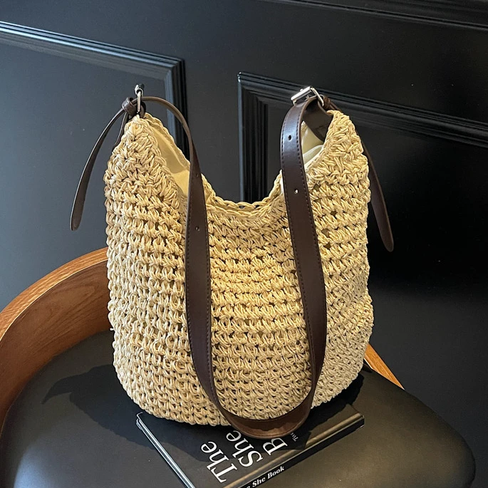 2025新款早休闲度假风草编托特包网红百搭大容量单肩沙滩包包女