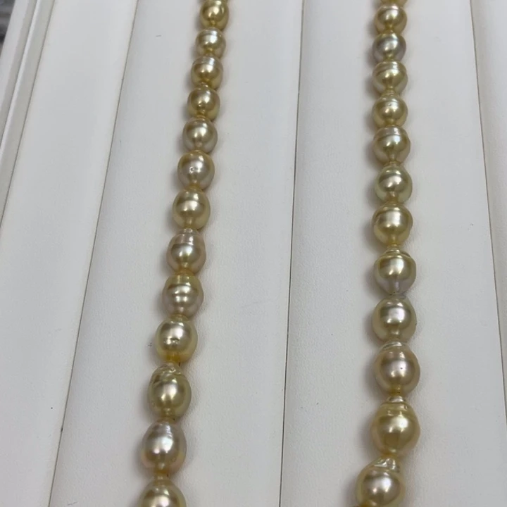 海水珍珠颈饰银S925镶嵌金珠金绿项链9-12mm