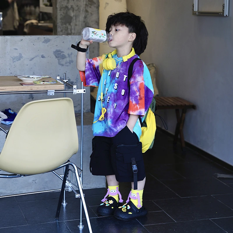 【现货】Jimmy妈童装 彩色冰淇淋 夏季儿童多彩扎染撞色晕染短袖T恤