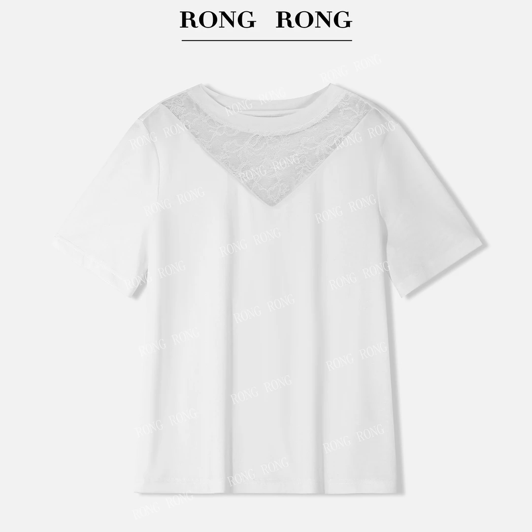 溶溶【纯欲浪漫】RONGRONG 莱赛尔醋酸圆领镂空蕾丝短袖C-C203008