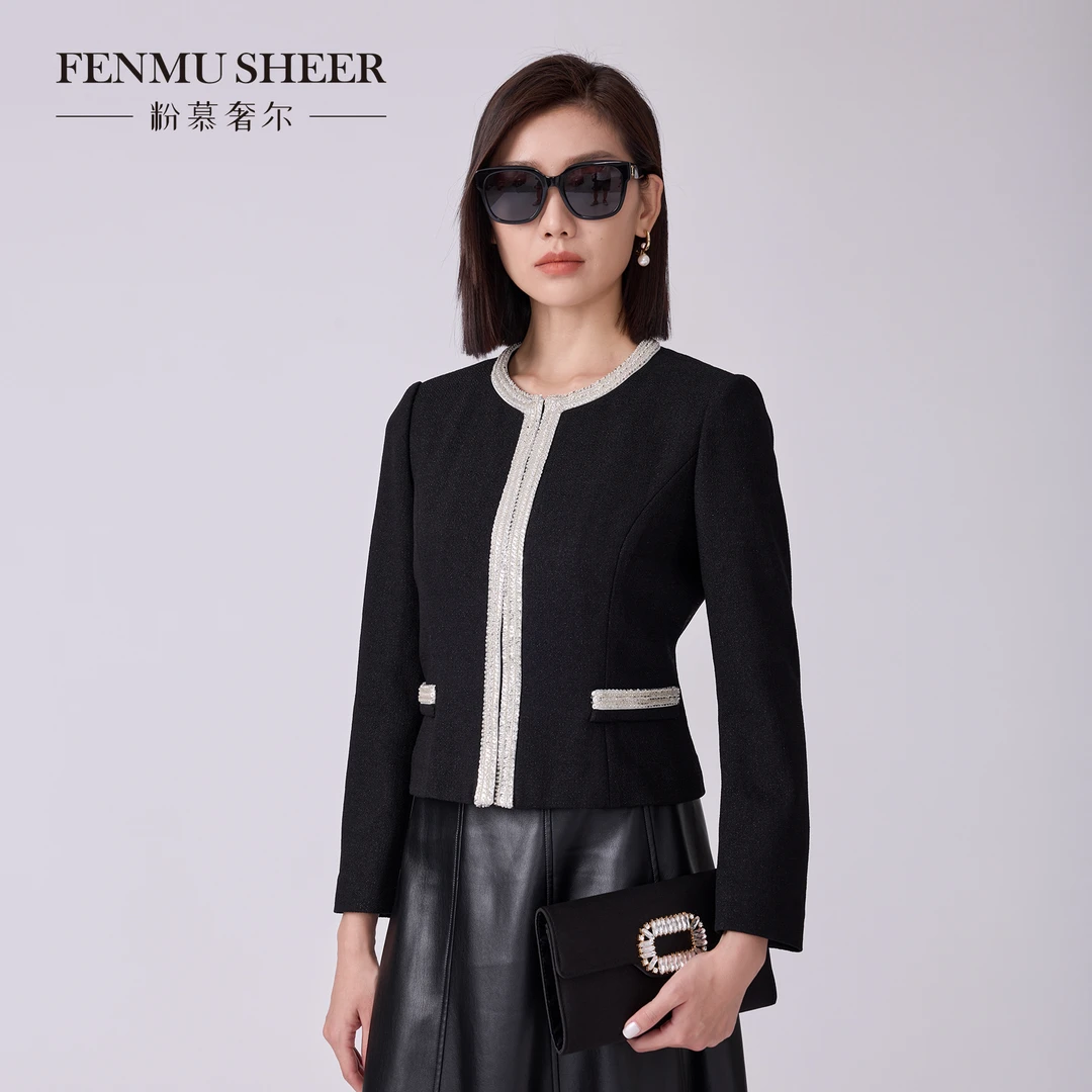 【高宥惠专属】粉慕奢尔『黑耀魅影』三醋酸桑蚕丝经典香风外套C2352