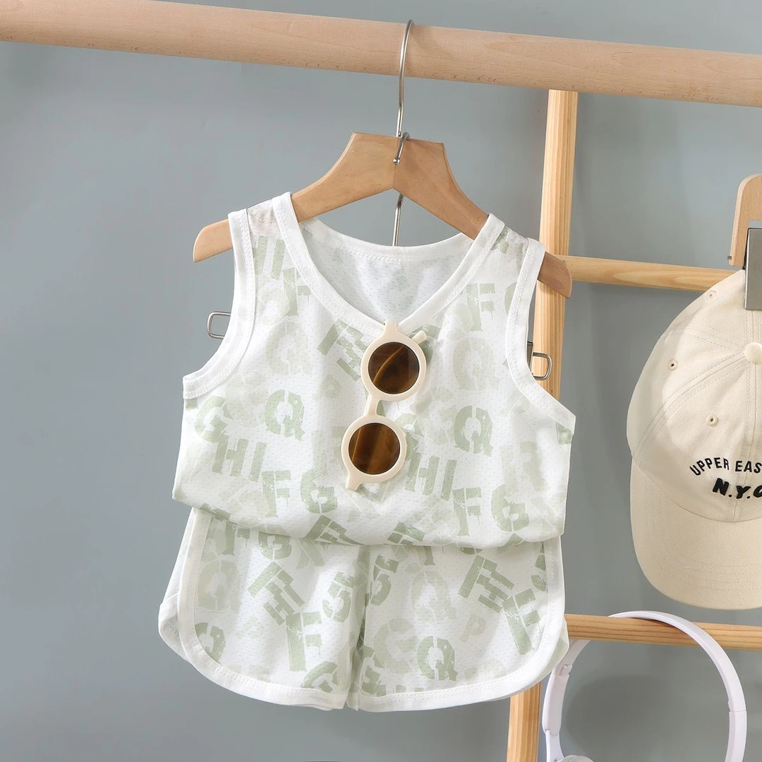 小黄鸭宝宝冰丝背心短裤速干衣套装中小儿童夏季薄款韩版无袖透气