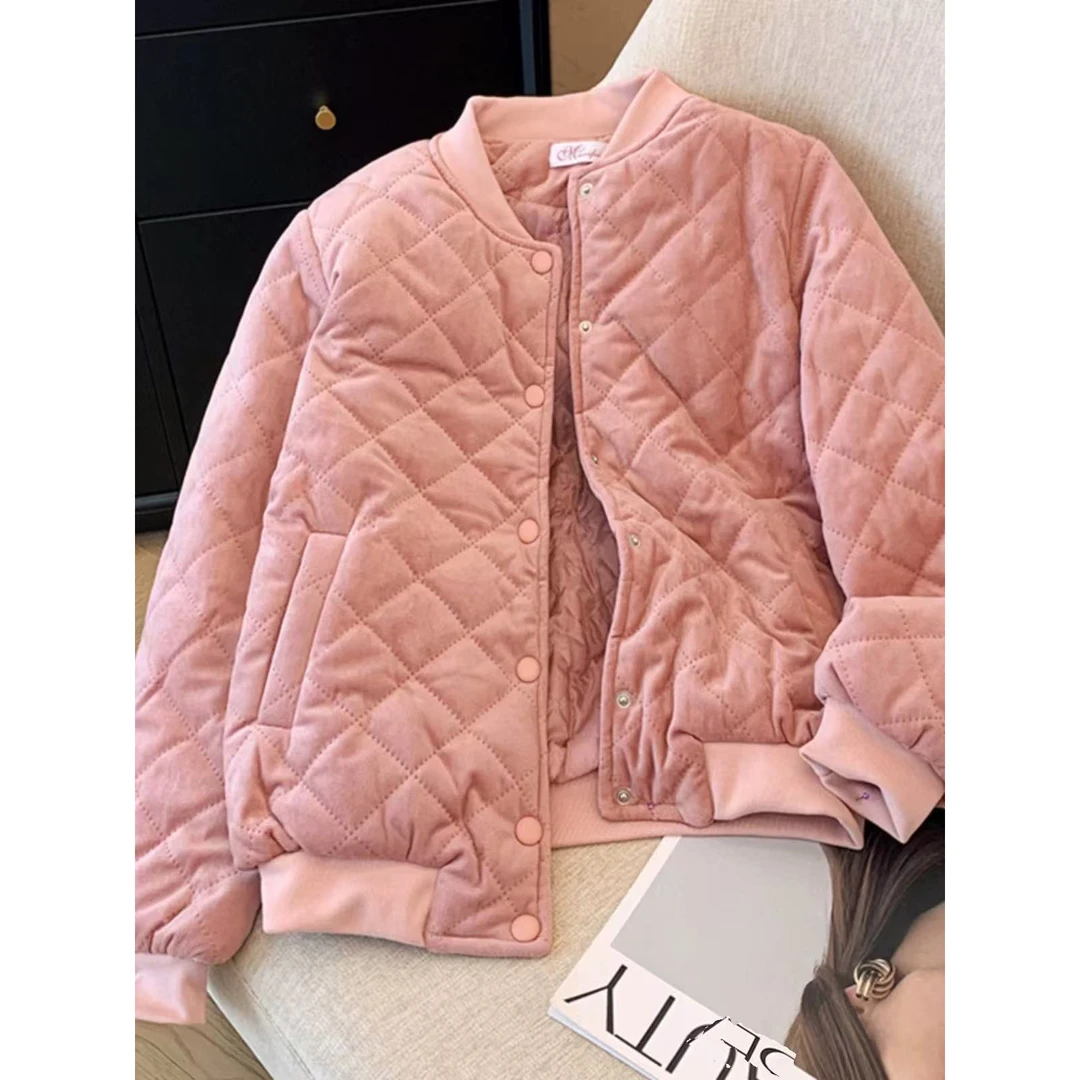 D36小个子短款棉服女2024秋冬新款韩版洋气百搭连帽宽松棉衣外套