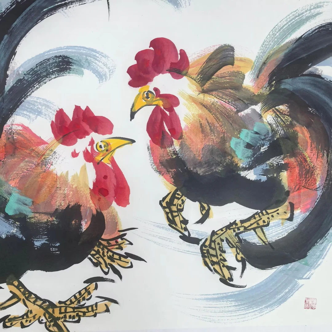 文墨海 国画手绘作品 50×50cm 转鸡