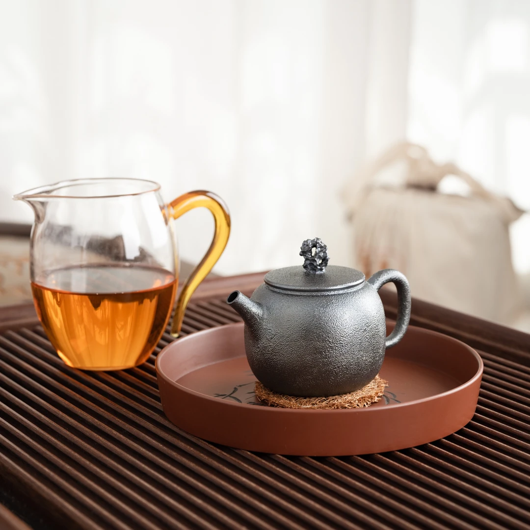 『柴烧·粉浆玲珑』坭兴陶茶壶薄胎球孔精工太壶石150毫升12046