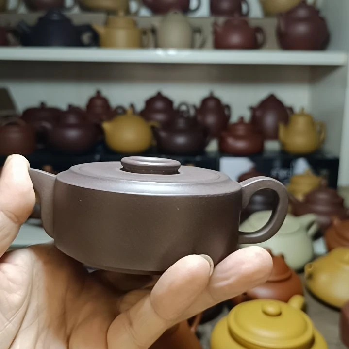 茶壶紫砂原矿天青周盘200cc内推半手工
