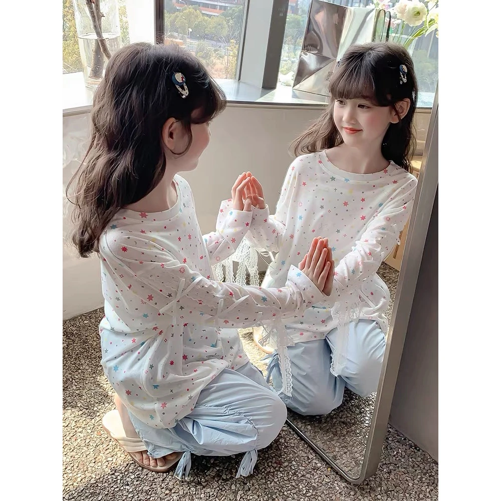 【清货】2025夏韩版星星蕾丝蝴蝶结防晒长袖T恤 D351 351