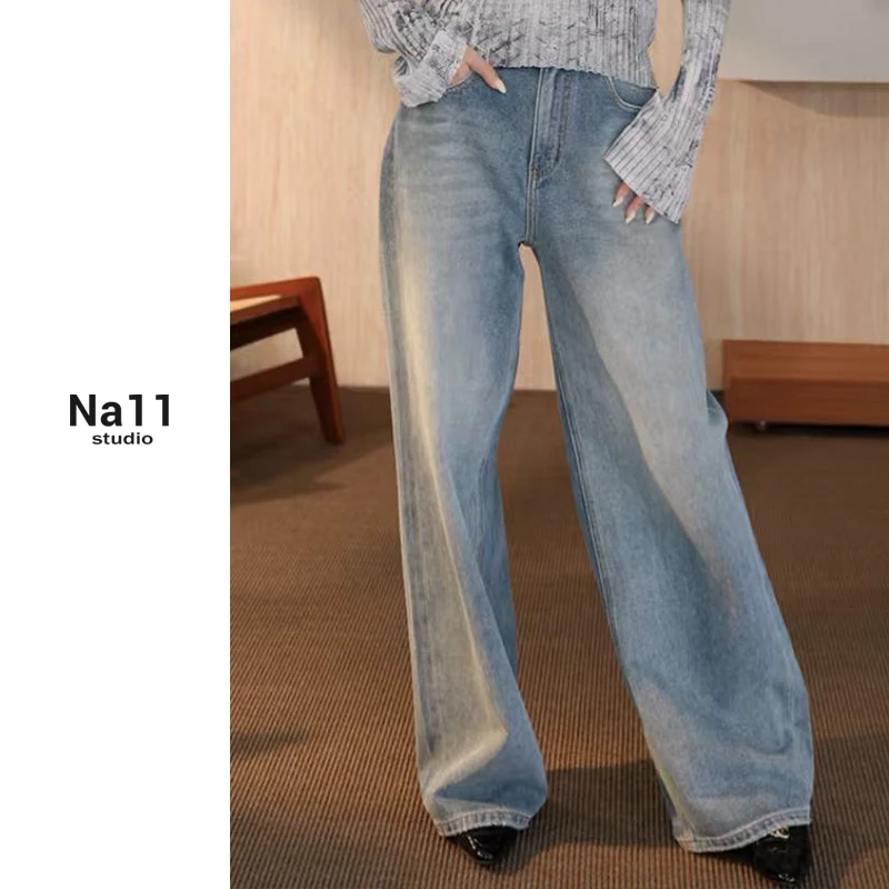 吉吉老板娘随便搭土耳其bossa中腰秋冬长裤复古阔腿牛仔裤QSY8807