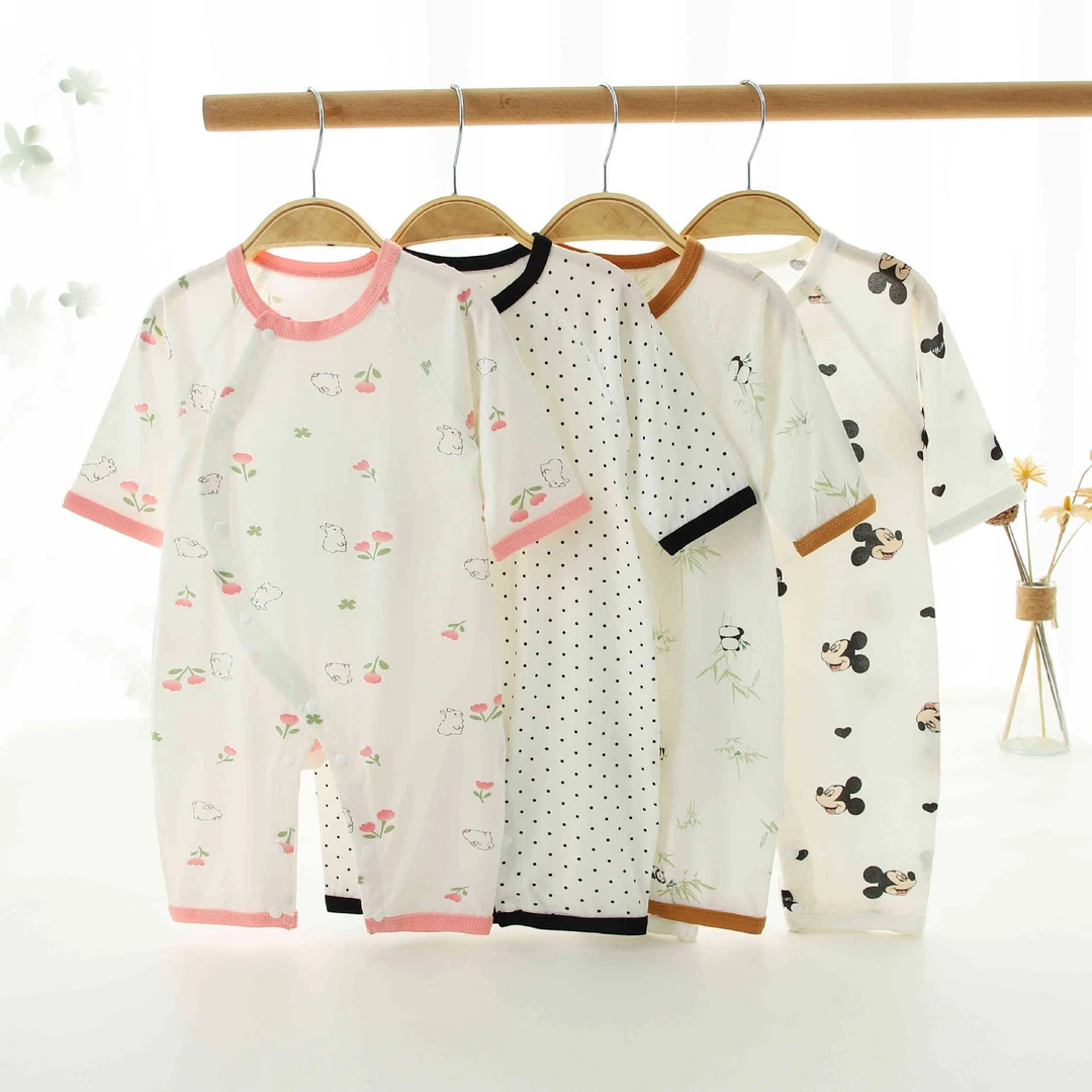 莫代尔凉感长袖婴儿空调服无骨新生儿透气印花连体衣爬服宝宝哈衣