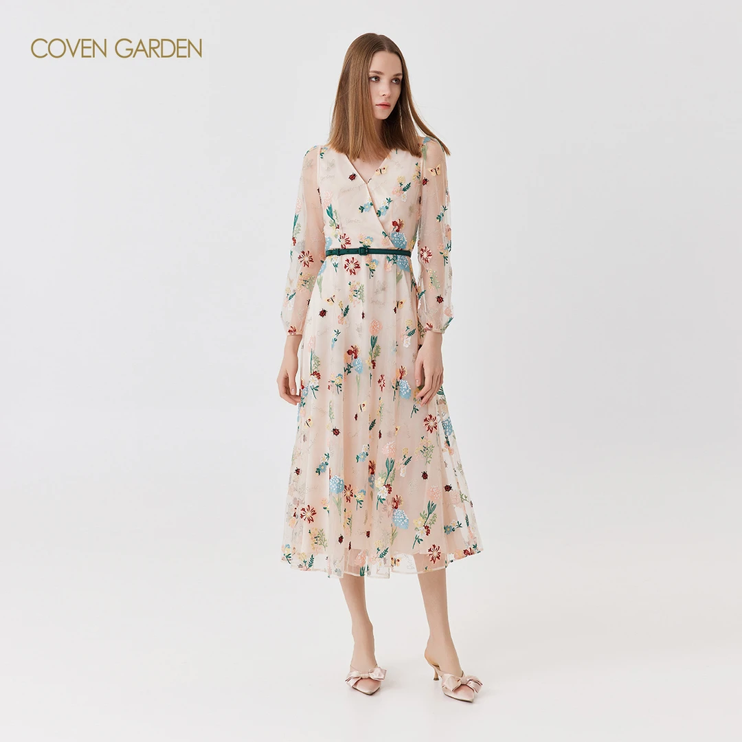 哥文花园 碎花刺绣网纱连衣裙 CLC1081758 COVEN GARDEN