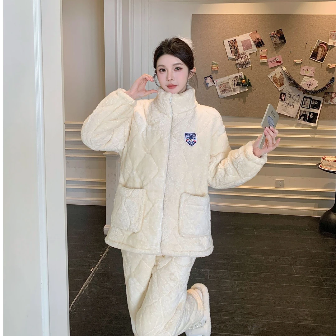 【冬日暖阳】三层夹棉2025新款韩版网红款显瘦男女同款家居服宽松