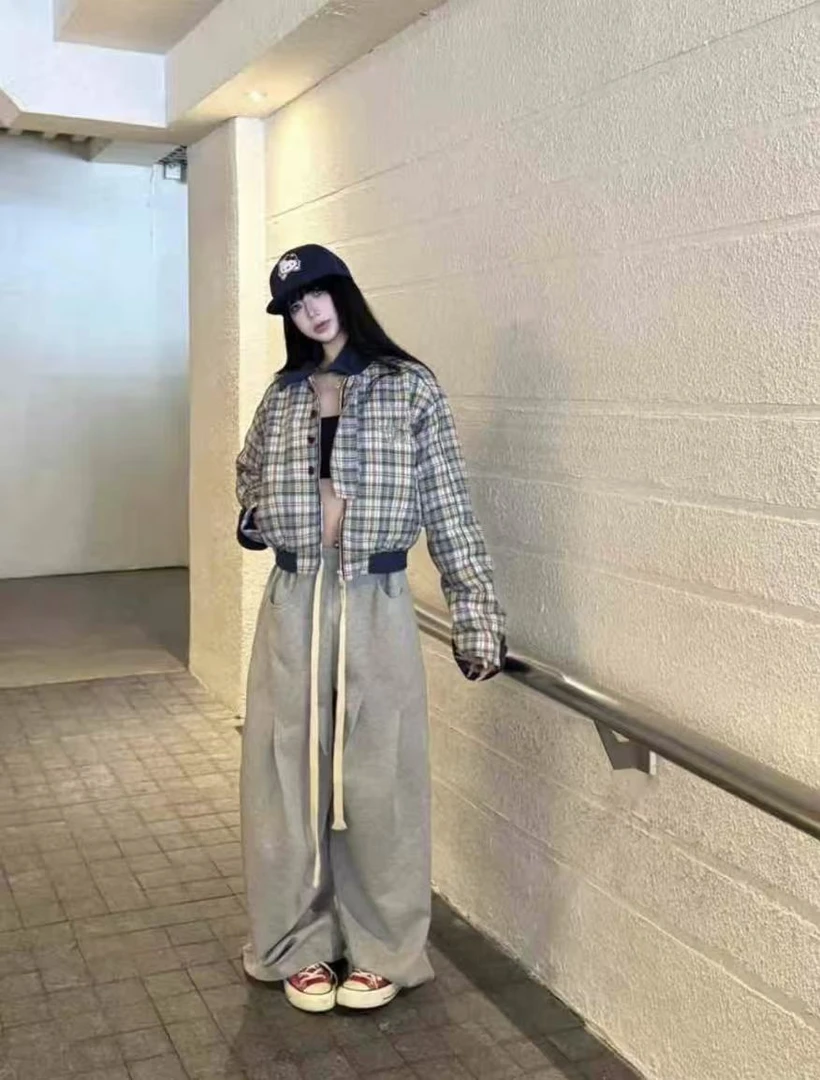 2025新款绝美设计感韩系时尚显瘦休闲气质格子外套+裤子套装25197