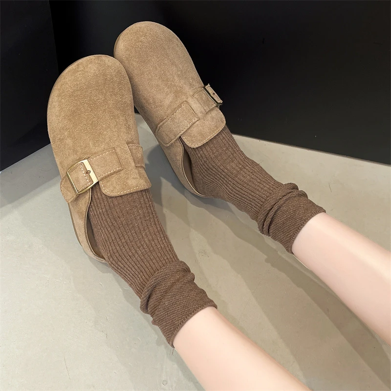 真皮勃肯包头拖鞋女外穿2025秋季新款软底厚底增高百搭懒人半拖女