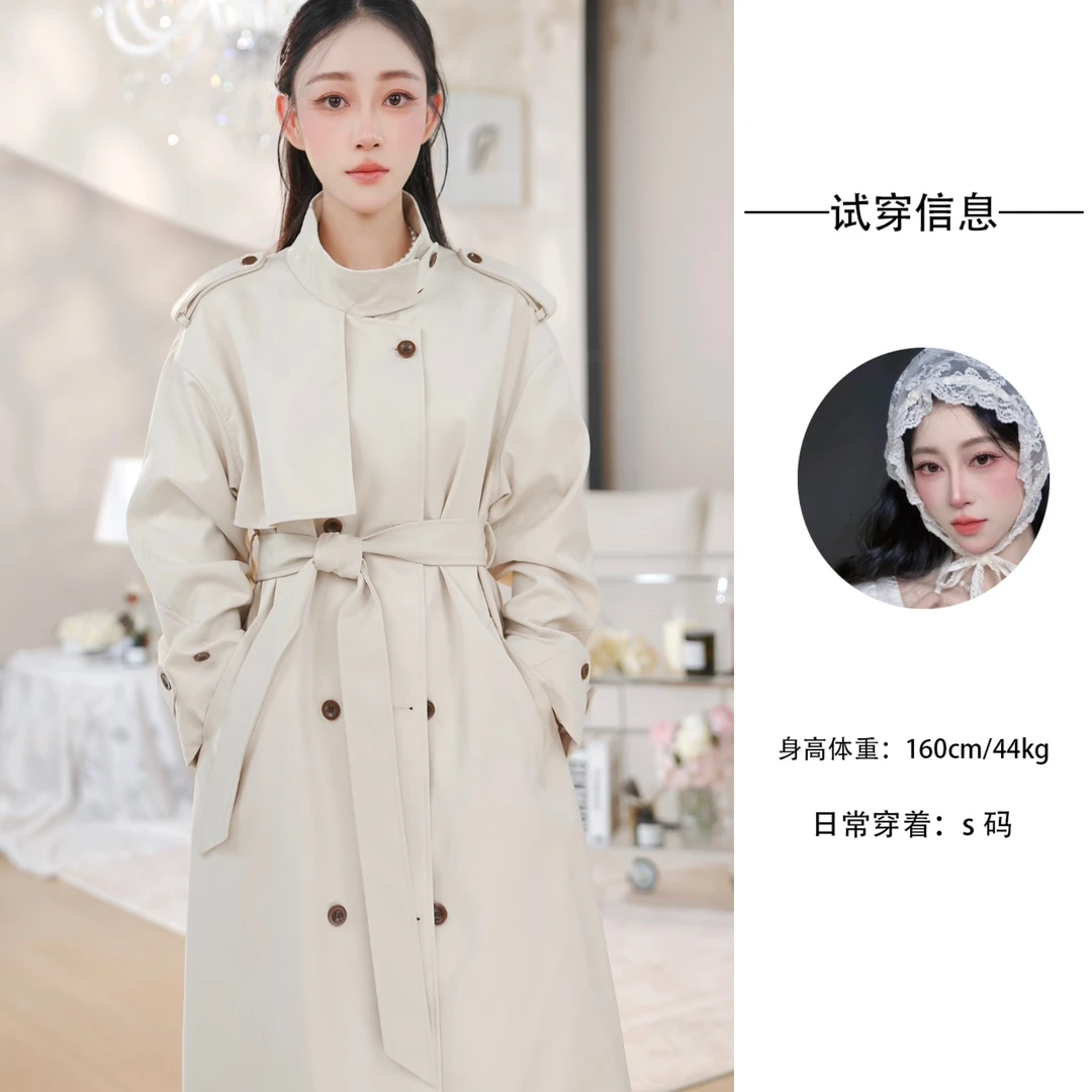 【Nash/奈希】风衣外套女白色2025春秋新款中长款英伦风大衣超好看