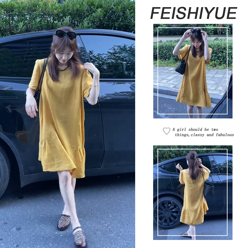 夏季时尚穿搭宽松减龄休闲连衣裙女2025新款简约百搭短袖连衣裙