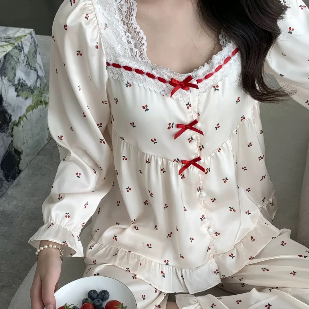 【定制款】睡衣女蕾丝花边小樱桃娃娃领ins风家居服套装Q12