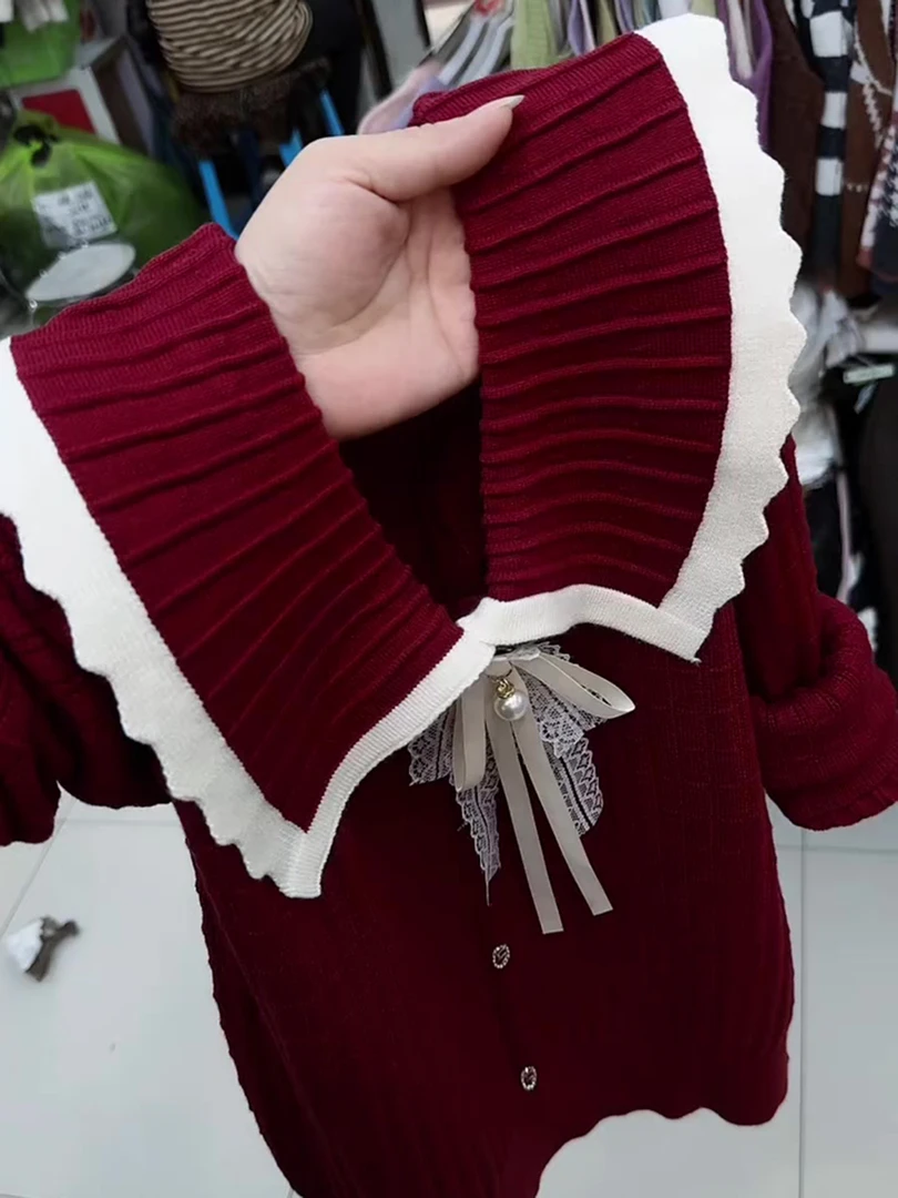 韩系翻领长袖单排扣红色上衣女2025早秋减龄显瘦显白洋气早秋小衫