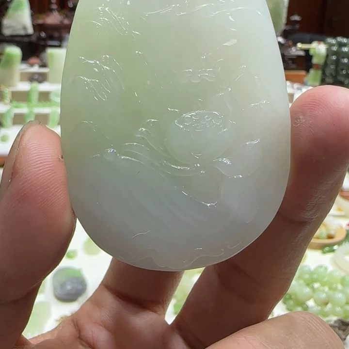 和田玉（翠青玉）未镶嵌颈饰和田玉青海翠青花开富贵