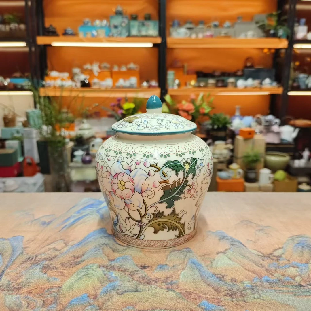 友名 复古陶瓷珐琅彩向阳花茶叶罐将军罐-5167