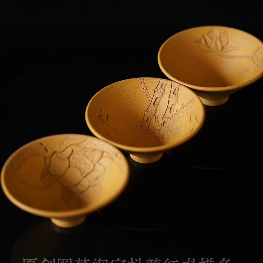 浮雕细刻斗笠杯主人杯【玉兰】【节节高升】【花开富贵】一个价格