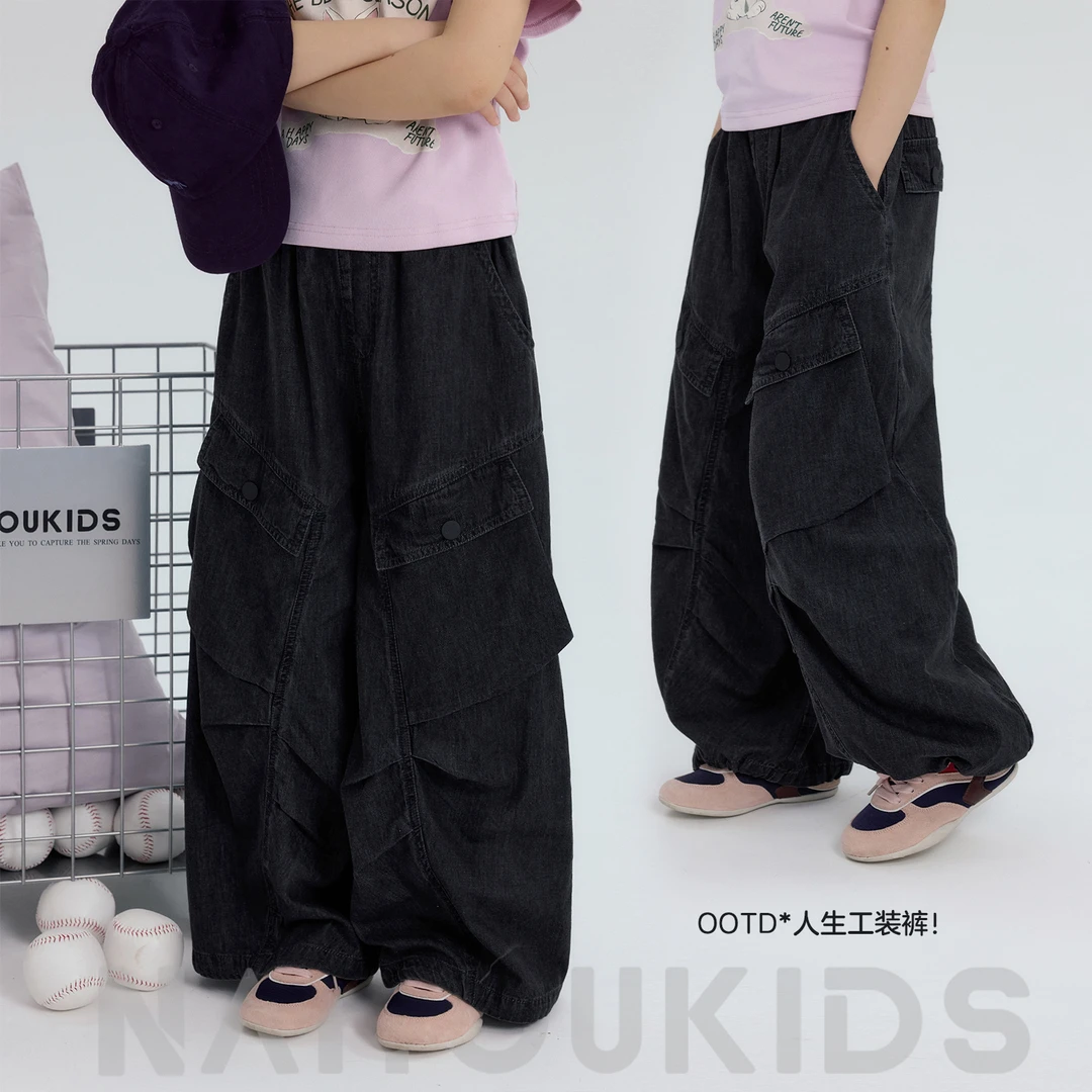 【摩登工装3】女童牛仔裤2025夏季新款时尚儿童工装长裤K2476