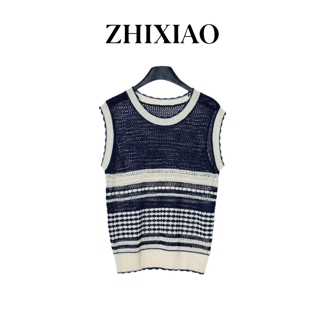 【ZHIXIAO】夏季新款：无袖拼色针织上衣018