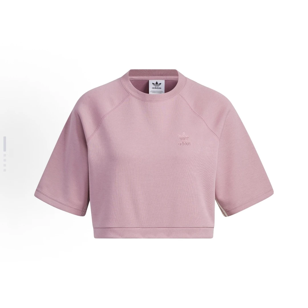 adidas 短款圆领运动截短短袖  插肩袖T恤 女款 魔幻紫粉IN1007