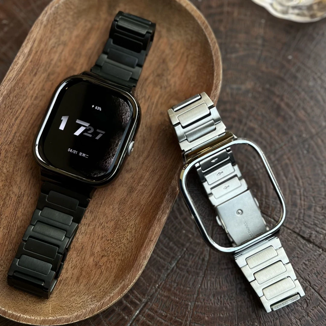 适用红米watch5工字不锈钢表带钢带wtach4高级时尚折叠扣替换腕带