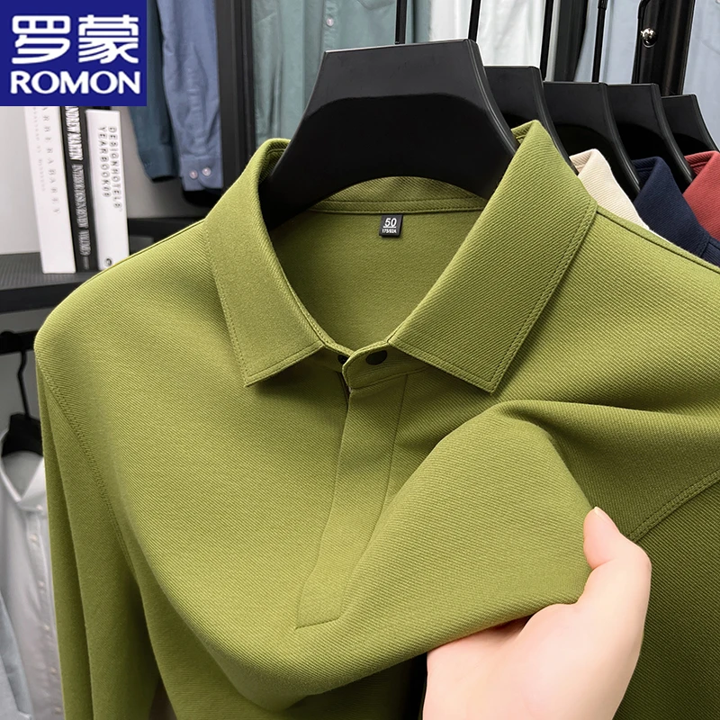 罗蒙莫代尔亲肤长袖T恤春秋新款男士纯色翻领polo衫商务休闲上衣