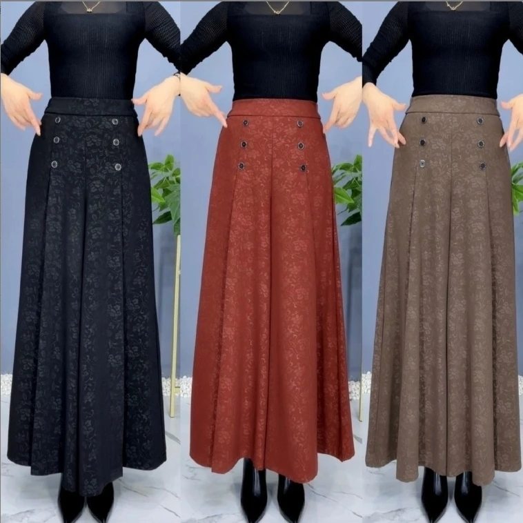 （BB203）夏季垂感裙裤大脚口高档阔腿裤宽松坠垂甩裤高腰女裤中年