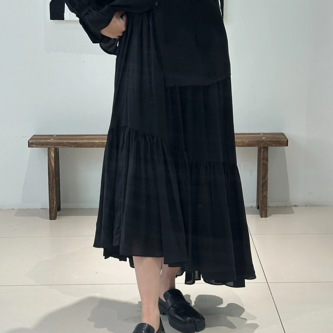 chalan 新款气质款下摆褶皱大裙摆半裙H25C0283