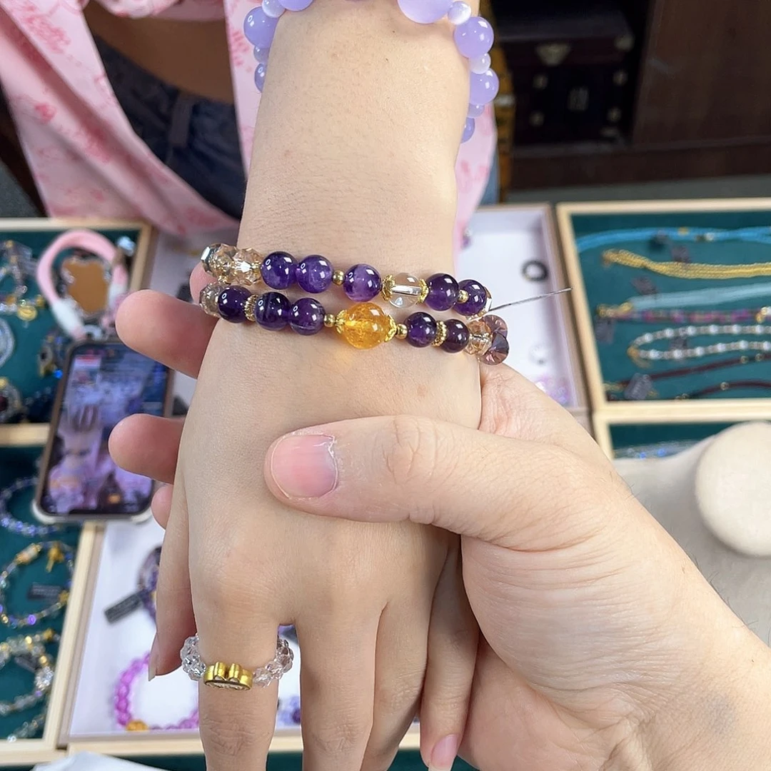 水晶手链银S925镀金镶嵌