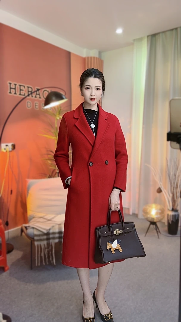 张晓晓【女神】2024女神款双面羊毛大衣修身显气质长款时尚外套L