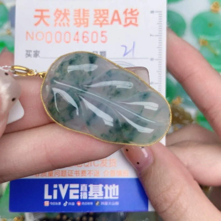 翡翠18K金镶嵌颈饰叶子