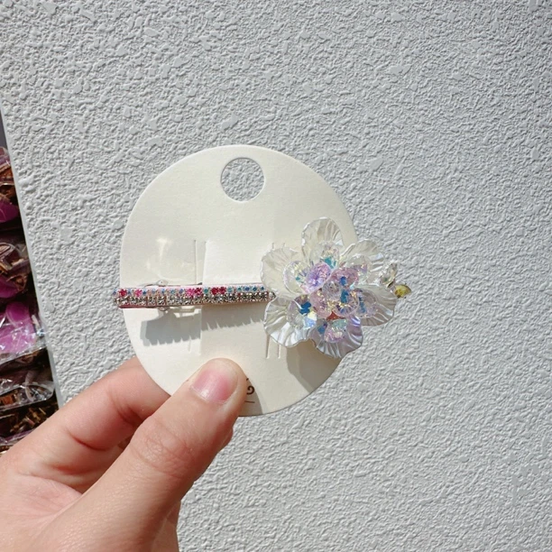 c0782-D粉色水晶花朵弹簧夹（单只）【满15包邮发货】