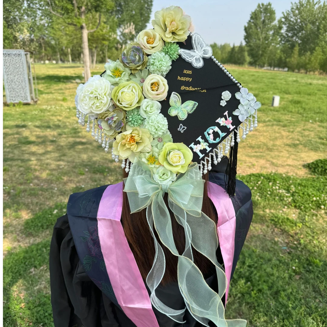 学士帽簪花手工花朵材料包成品毕业硕博士学位时尚帽子流苏装饰