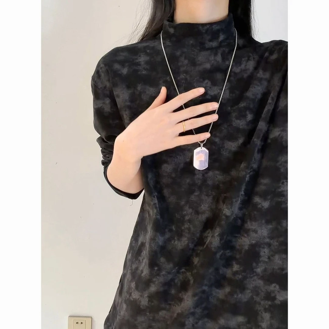 秋冬半高领扎染长袖厚款套头打底百搭网红打底内搭上衣印花ins