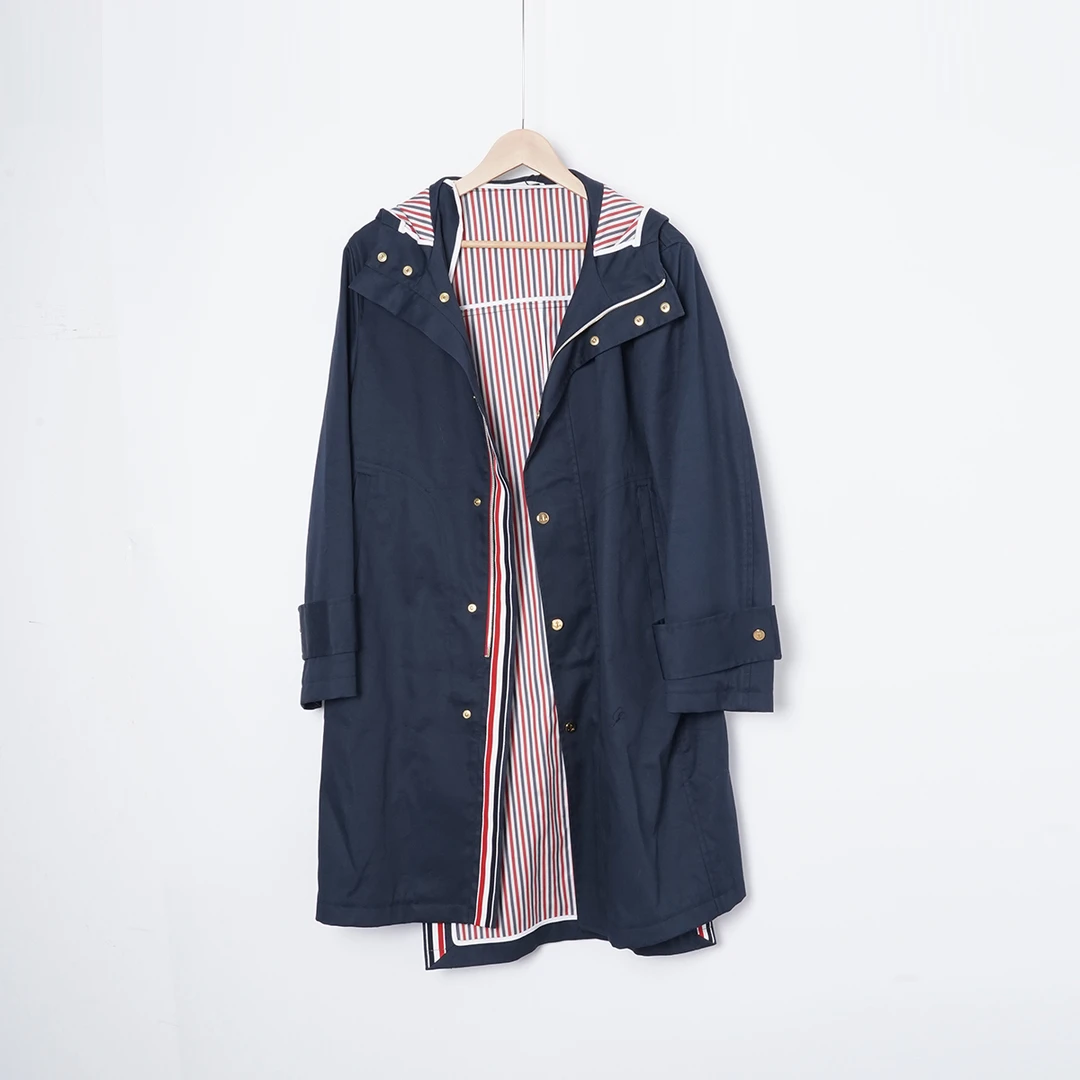 99新 THOMBROWNE 棉/TH1094/大衣蓝色风衣/1码女装外套中长款时尚