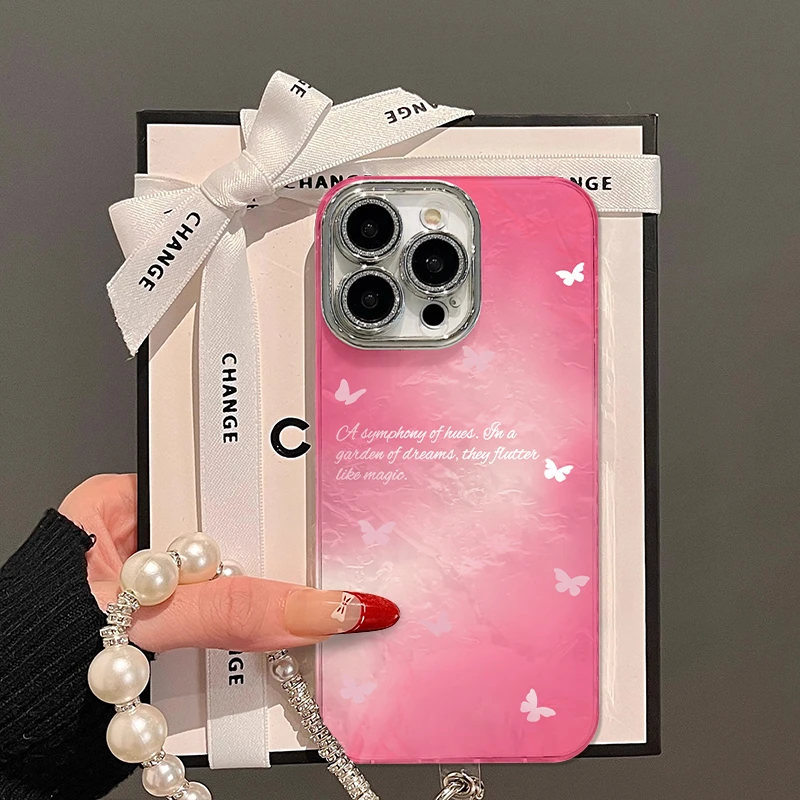 粉蝴蝶手机壳适用于苹果16/15/14/华为mate70创意网红流行贝壳纹