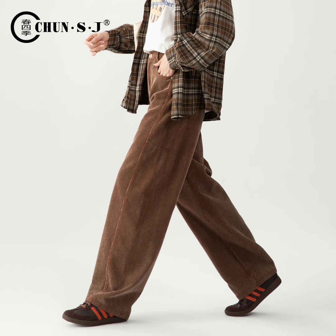 老钱风灯芯绒裤子弯刀裤女2025新款加厚梨型身材阔腿裤休闲条绒裤