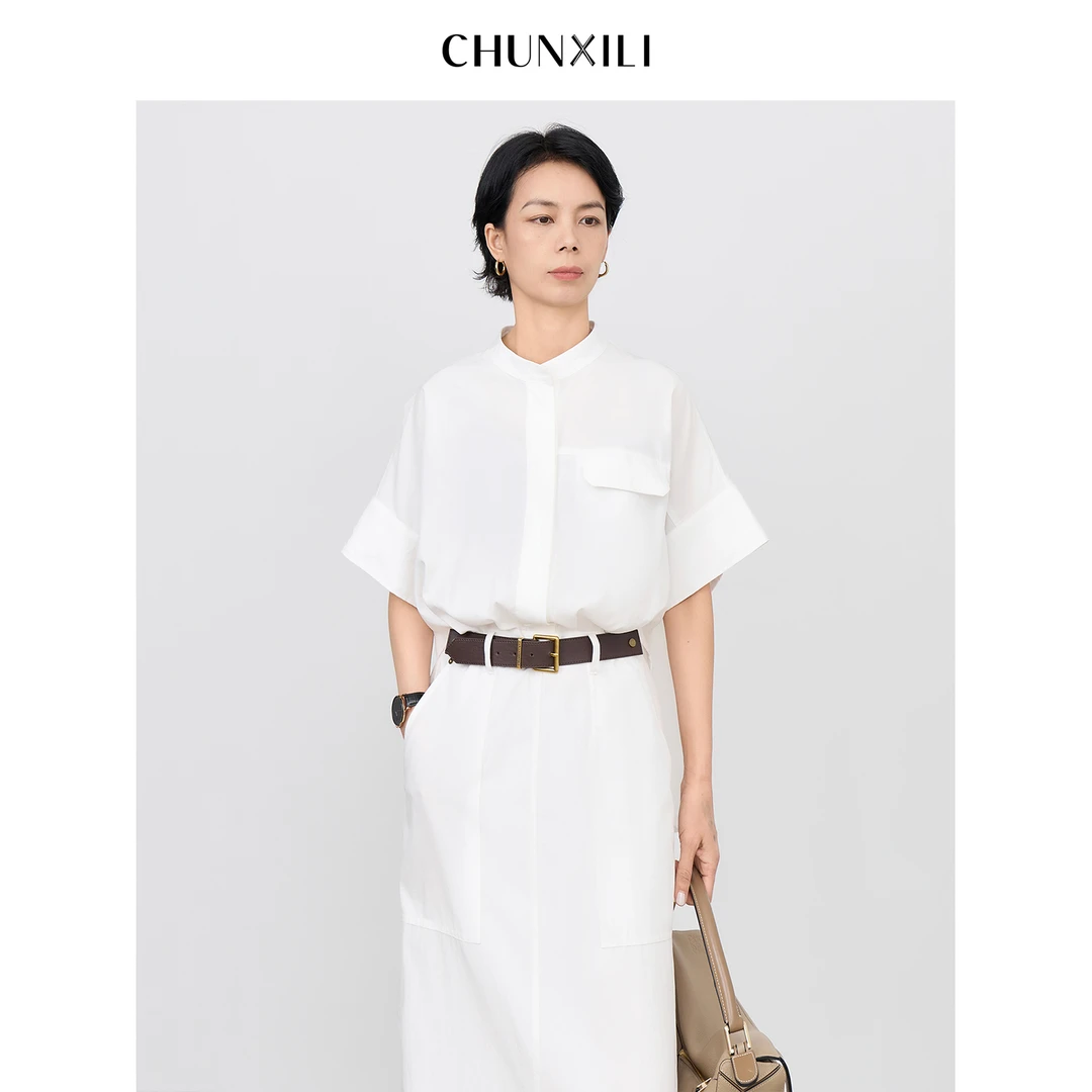 CHUNXILI/春熙里 夏季立领极简风短袖连衣裙D03L52040