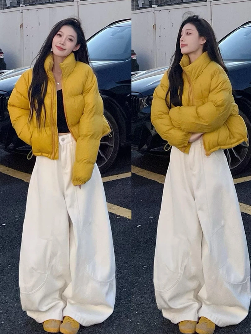 2025小个子梨形身材又a又飒棉服时尚洋气高级感黄色保暖上衣女秋