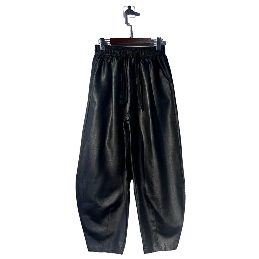 【莨美】顺德非遗桑蚕丝老料高定黑胶绸休闲裤28126026