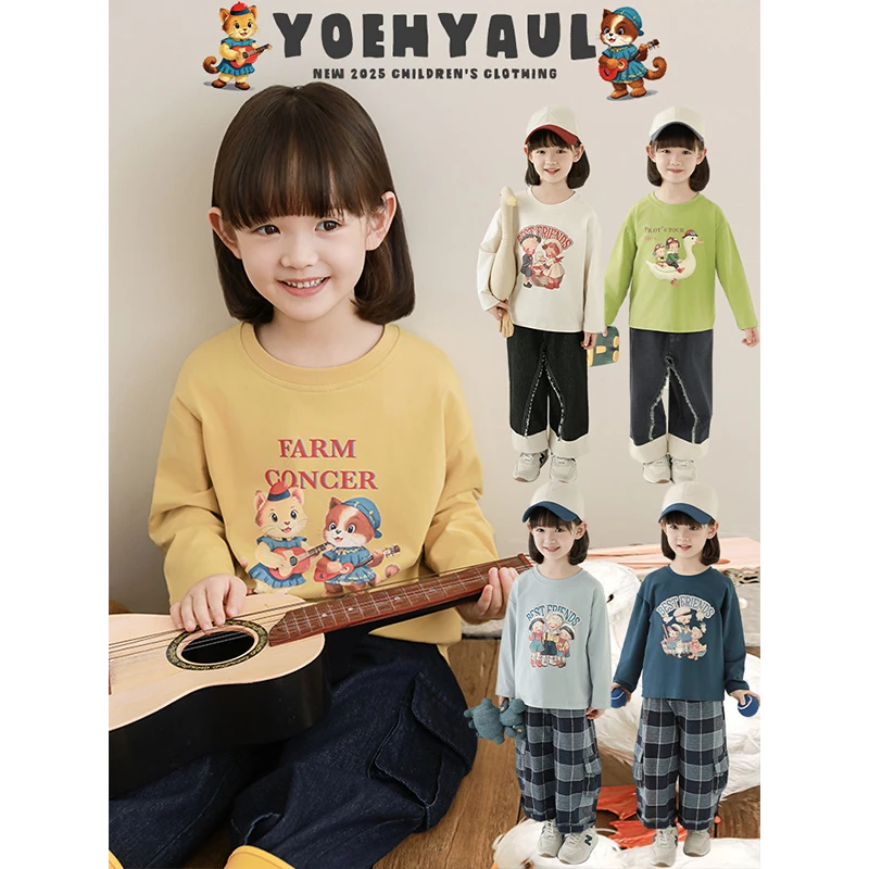 幼悠【卡通童话】春贰波女童春秋洋气休闲宽松圆领印花长袖T恤C3270