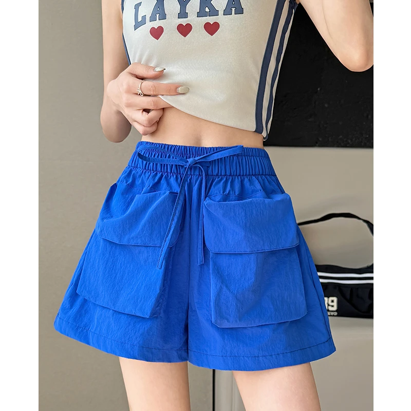 2025新款美式速干大口袋工装裤女夏季高腰显瘦运动休闲显瘦短裤子